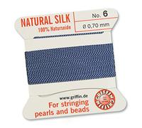 GRIFFIN 100% Natural Silk Beading Cord String Thread - Blue - 2 metres with one needle - Size 0.70mm