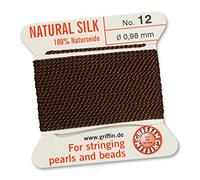 GRIFFIN 100% Natural Silk Beading Cord String Thread - Brown - 2 metres with one needle - Size 0.98mm