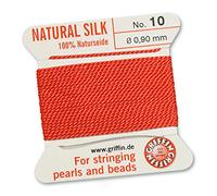 GRIFFIN 100% Natural Silk Beading Cord String Thread - Coral - 2 metres with one needle - Size 0.90mm