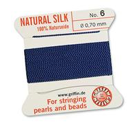 GRIFFIN 100% Natural Silk Beading Cord String Thread - Dark Blue - 2 metres with one needle - Size 0.70mm