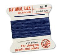 GRIFFIN 100% Natural Silk Beading Cord String Thread - Dark Blue - 2 metres with one needle - Size 0.80mm