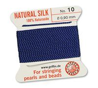 GRIFFIN 100% Natural Silk Beading Cord String Thread - Dark Blue - 2 metres with one needle - Size 0.90mm
