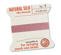 GRIFFIN 100% Natural Silk Beading Cord String Thread - Dark Pink - 2 metres with one needle - Size 0.35mm