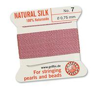 GRIFFIN 100% Natural Silk Beading Cord String Thread - Dark Pink - 2 metres with one needle - Size 0.75mm
