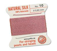 GRIFFIN 100% Natural Silk Beading Cord String Thread - Dark Pink - 2 metres with one needle - Size 0.90mm