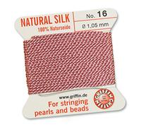GRIFFIN 100% Natural Silk Beading Cord String Thread - Dark Pink - 2 metres with one needle - Size 1.05mm