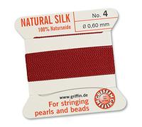 GRIFFIN 100% Natural Silk Beading Cord String Thread - Garnet Red - 2 metres with one needle - Size 0.60mm