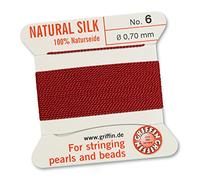 GRIFFIN 100% Natural Silk Beading Cord String Thread - Garnet Red - 2 metres with one needle - Size 0.70mm