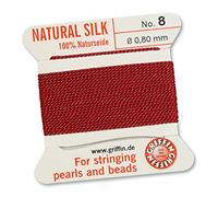 GRIFFIN 100% Natural Silk Beading Cord String Thread - Garnet Red - 2 metres with one needle - Size 0.80mm