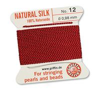 GRIFFIN 100% Natural Silk Beading Cord String Thread - Garnet Red - 2 metres with one needle - Size 0.98mm