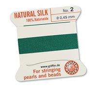 GRIFFIN 100% Natural Silk Beading Cord String Thread - Green - 2 metres with one needle - Size 0.45mm