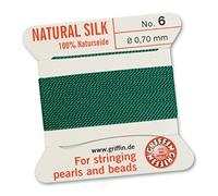 GRIFFIN 100% Natural Silk Beading Cord String Thread - Green - 2 metres with one needle - Size 0.70mm