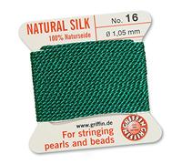 GRIFFIN 100% Natural Silk Beading Cord String Thread - Green - 2 metres with one needle - Size 1.05mm