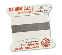 GRIFFIN 100% Natural Silk Beading Cord String Thread - Grey - 2 metres with one needle - Size 0.35mm