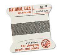 GRIFFIN 100% Natural Silk Beading Cord String Thread - Grey - 2 metres with one needle - Size 0.50mm