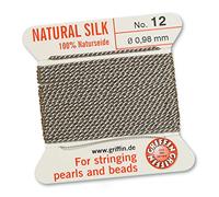 Griffin 100% Natural Silk Beading Cord String Thread - Grey - 2 metres with one Needle - Size 0.98mm
