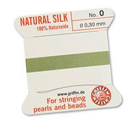 GRIFFIN 100% Natural Silk Beading Cord String Thread - Jade Green - 2 metres with one needle - Size 0.3mm