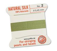 GRIFFIN 100% Natural Silk Beading Cord String Thread - Jade Green - 2 metres with one needle - Size 0.45mm