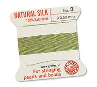 GRIFFIN 100% Natural Silk Beading Cord String Thread - Jade Green - 2 metres with one needle - Size 0.50mm