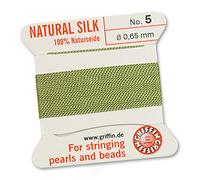 GRIFFIN 100% Natural Silk Beading Cord String Thread - Jade Green - 2 metres with one needle - Size 0.65mm