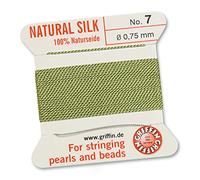 GRIFFIN 100% Natural Silk Beading Cord String Thread - Jade Green - 2 metres with one needle - Size 0.75mm