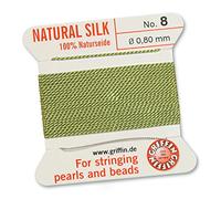 GRIFFIN 100% Natural Silk Beading Cord String Thread - Jade Green - 2 metres with one needle - Size 0.80mm