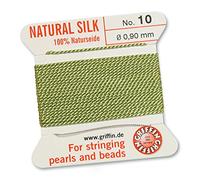 GRIFFIN 100% Natural Silk Beading Cord String Thread - Jade Green - 2 metres with one needle - Size 0.90mm