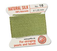 GRIFFIN 100% Natural Silk Beading Cord String Thread - Jade Green - 2 metres with one needle - Size 1.05mm