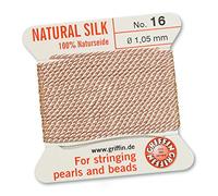 GRIFFIN 100% Natural Silk Beading Cord String Thread - Light Pink - 2 metres with one needle - Size 1.05mm