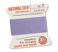 GRIFFIN 100% Natural Silk Beading Cord String Thread - Lilac Purple - 2 metres with one needle - Size 0.75mm