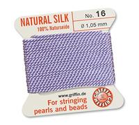 Griffin 100% Natural Silk Beading Cord String Thread - Lilac Purple - 2 metres with one Needle - Size 1.05mm