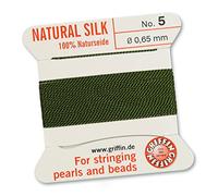 GRIFFIN 100% Natural Silk Beading Cord String Thread - Olive Green - 5 Packs - Size 0.65mm