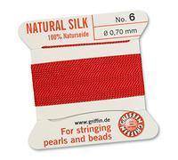 GRIFFIN 100% Natural Silk Beading Cord String Thread - Red - 2 metres with one needle - Size 0.70mm