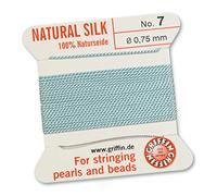 GRIFFIN 100% Natural Silk Beading Cord String Thread - Turquoise Blue - 2 metres with one needle - Size 0.75mm