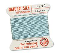 GRIFFIN 100% Natural Silk Beading Cord String Thread - Turquoise Blue - 2 metres with one needle - Size 0.98mm