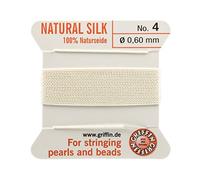 Griffin 100% Natural Silk Beading Cord String Thread - White - 2 metres with one Needle - Size 0.60mm