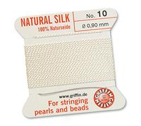 Griffin 100% Natural Silk Beading Cord String Thread - White - 2 metres with one Needle - Size 0.90mm