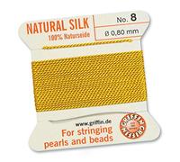 GRIFFIN 100% Natural Silk Beading Cord String Thread - Yellow - 2 metres with one needle - Size 0.80mm