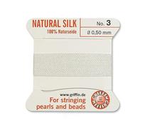 Griffin Natural Silk Thread for stringing Pearls and Beads Size #3 White
