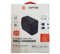 Griffin PowerBlock 18W USB-C Wall Charger with USB-C to Lightning Cable Brand New - Black - 18w