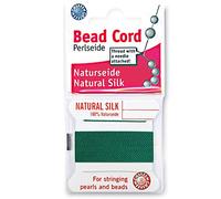 Griffin Silk Bead Cord Perlseide - Green Color - Size 10 (0.90mm) - 2 Meters per Card - Stainless Steel Needle Attached - for Knotting Pearls, Gemstones, Crystals and Beads