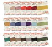 Griffin Silk Bead Cord Perlseide - Size 4 (0.60mm) 21 Color Sampler - 2 Meters per Card - Stainless Steel Needle Attached - for Knotting Pearls, Gemstones, Crystals and Beads