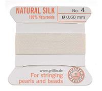Griffin Silk Beading Cord and Needle, Size 4, White