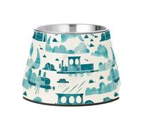 Griffin Trains Cloud White Cyan Raised Pets Food Bowls with Stand Stainless Steel Cats Basic Bowls for Dogs Cats Rabbits Birds Comfort Feeding