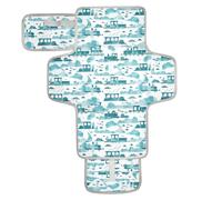 Griffin Trains Cloud White Cyan Reusable Waterproof pad with Tissue Pocket Waterproof Changing pad with Built-in Pillow