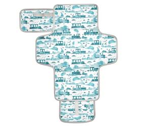 Griffin Trains Cloud White Cyan Reusable Waterproof pad with Tissue Pocket Waterproof Changing pad with Built-in Pillow