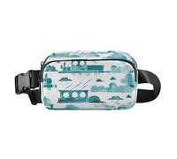 Griffin Trains Cloud White Cyan Trendy Fanny Pack Waist Bag for Women Men Teens Waterproof Sling Bag Travel Accessory with Adjustable Strap for Shopping Sports Work