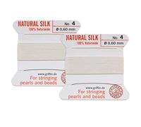 Griffin's 2 Pcs Griffin Silk Beading Cord Thread and Needle Size 4 White Color