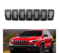 Grill 7Pcs Glossy Black/Chrome Car Front Bumper Kidney Mesh Grille For Jeep For Cherokee 2019-2022 Accessories(Glossy Black)