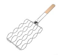 Grill Accessory for Corn on the Cob Featuring Non-Stick Coating Comfortable Wooden Handle and Portable Locking Design for Outdoor Use